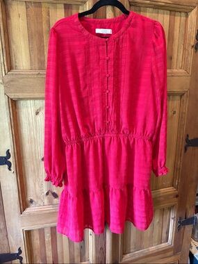 LOFT Vivid Pink Tiered Button-Front Dress